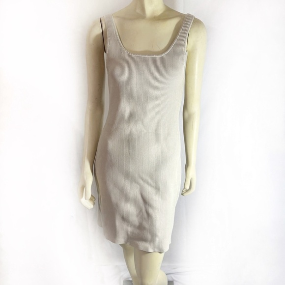 Aritzia Dresses & Skirts - Aritzia Babaton Beige Ribbed Sculpt Knit Sleeveless Square Neck Mini Dress L